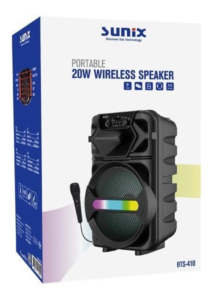 20W 2400 Mah Mikrofonlu LED Işıklı Taşınabilir Bluetooth Hoparlör BTS-410
