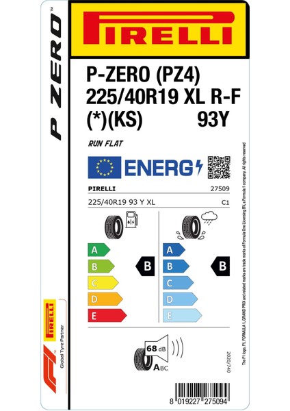 225/40R19 93Y Xl P-Zero Pz4 * R-F (Ks) Oto Yaz Lastiği (Üretim: 2025)