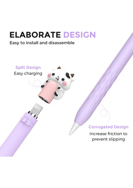 Ahastyle PT129-1 Apple Pencil (1. Nesil) Stylus Kalem Kapağı Karikatür Hayvan Silikon Koruyucu Kılıf-Mor Inek (Yurt Dışından) fırsatları