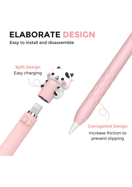 Ahastyle PT129-1 Apple Pencil (1. Nesil) Stylus Kalem Kapağı Karikatür Hayvan Silikon Koruyucu Kılıf-Pembe Inek (Yurt Dışından) fırsatları