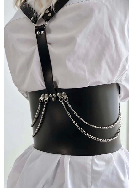 Zincir Detaylı Korse Kemer, Şık Deri Kadın Kemer modelleri