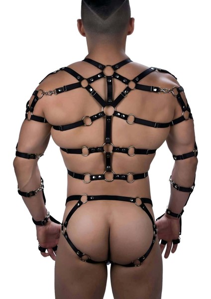 Lastik Göğüs ve Çivili Külot Harness Takım M