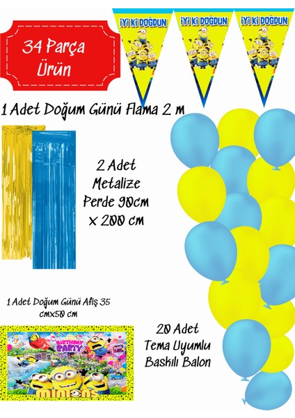 Minions Minyonlar Doğum Günü Süsleri Parti Seti