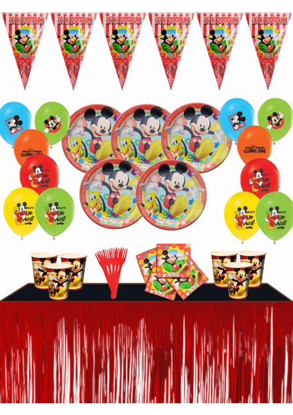 Mickey Mouse Metalize Masa Etekli 16 Kişilik Miki Doğum Günü Parti Malzemeleri Süsleri Seti