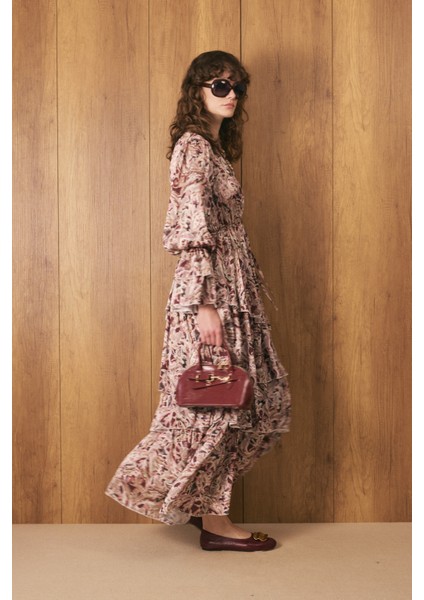 Katlı Bohem Elbise Burgonya fiyatları