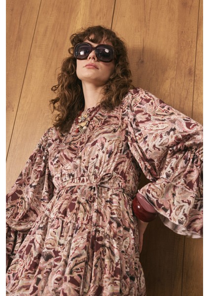 Katlı Bohem Elbise Burgonya modelleri