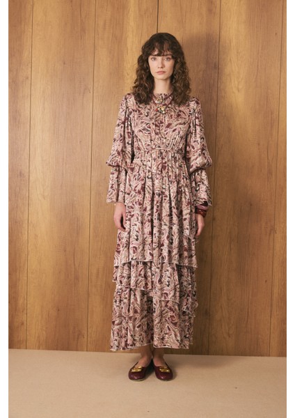 Katlı Bohem Elbise Burgonya fırsatları