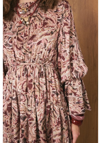 Katlı Bohem Elbise Burgonya indirimleri