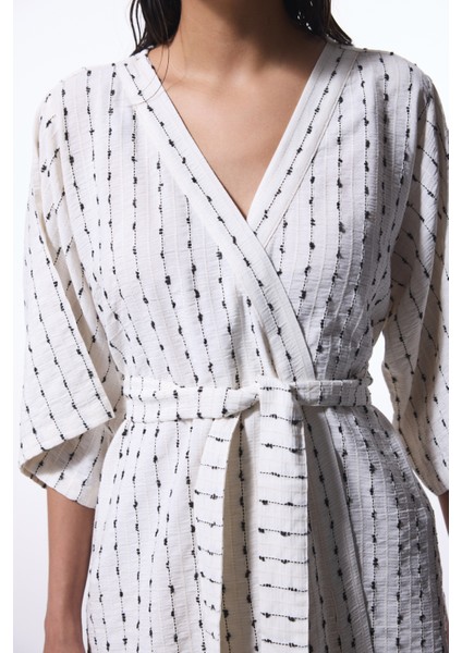 Renkli Sally Textured V Yaka Oversize Kimono