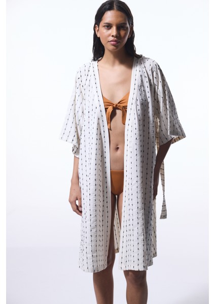 Renkli Sally Textured V Yaka Oversize Kimono