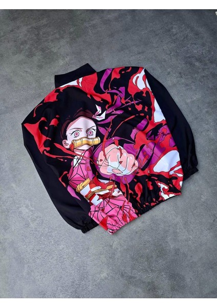 Fermuarlı Dijital Baskılı Rüzgarlık - Siyah indirimleri