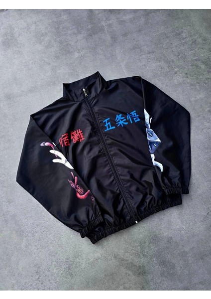 Fermuarlı Dijital Baskılı Rüzgarlık - Siyah