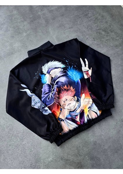 Fermuarlı Dijital Baskılı Rüzgarlık - Siyah modelleri