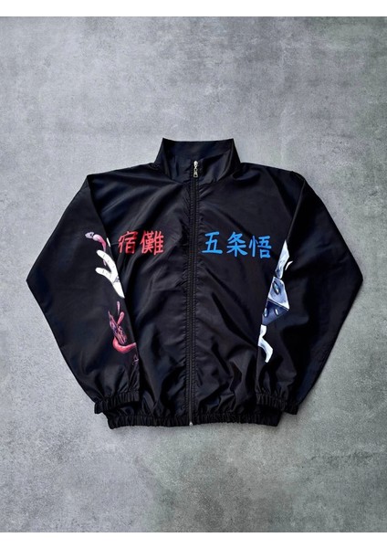 Fermuarlı Dijital Baskılı Rüzgarlık - Siyah indirimleri