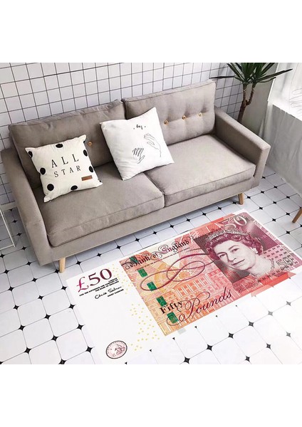 Gerçek 50 Pound - Sterlin Şeklinde Makinede Yıkanabilir Süngerli Yüzey Kaymaz Dot Taban Halı