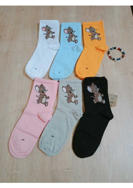 Jerry Hayvan Desenli Pamuklu Çorap Arakonç Kadın Gri Soket Dikişsiz Çorap 36-40 fırsatları