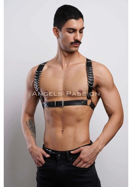 D Halka Detaylı Şık Erkek Göğüs Harness, Erkek Deri Tshirt Aksesuar M fırsatları