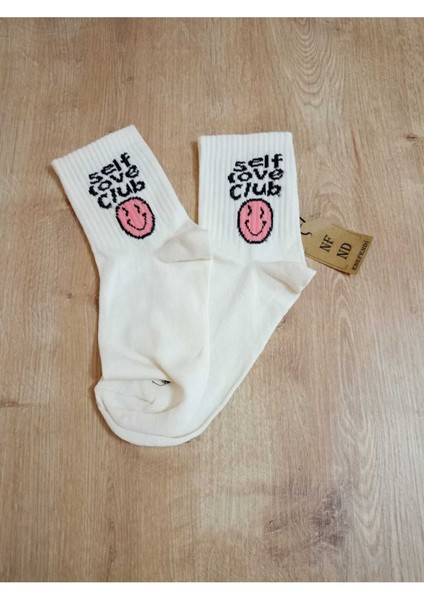 Loveclub Desenli Pamuklu Yumuşak Çorap Arakonç Kadın Krem Pembe Soket Çorabı 36-40