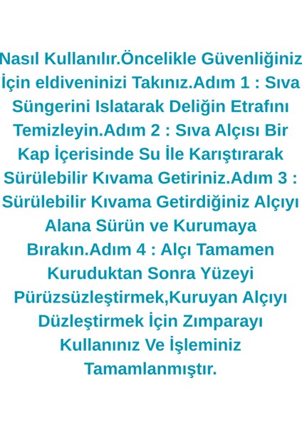 Duvar Tamir Seti 2 kg Sıva Alçısı,spatula,zımpara,sıva Süngeri,eldiven 5 Parça Set fiyatları