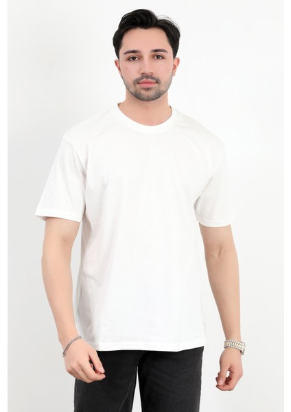 Erkek Bisiklet Yaka Basic Pamuklu T-Shirt Beyaz - 2271