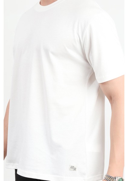 Erkek Bisiklet Yaka Basic Pamuklu T-Shirt Beyaz - 2271