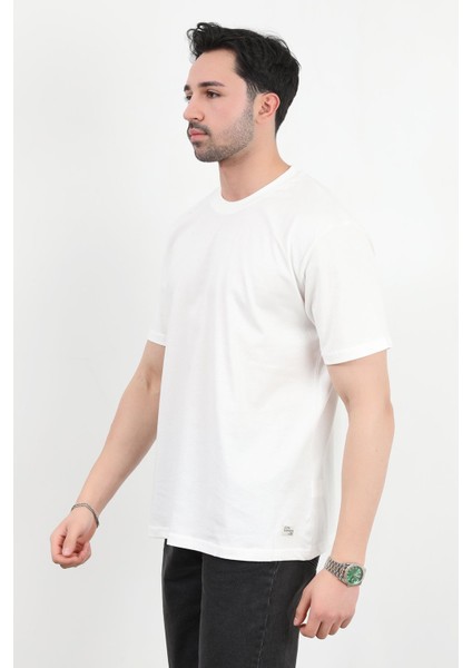 Erkek Bisiklet Yaka Basic Pamuklu T-Shirt Beyaz - 2271