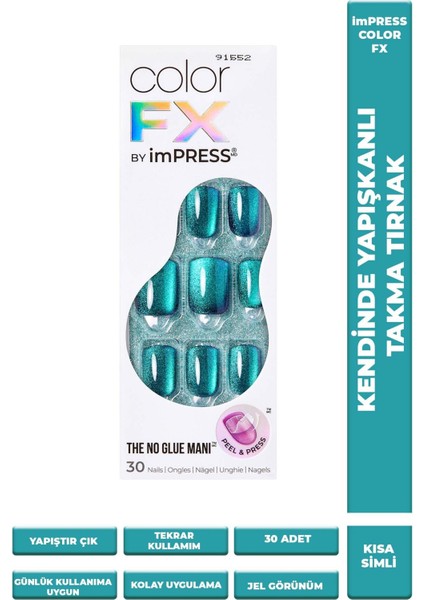 Color Fx Kendinden Yapışkanlı Takma Tırnak Kısa Yeşil Mor