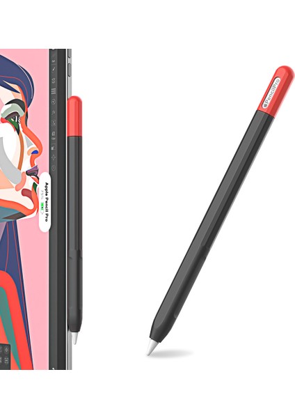 Apple Pencil Pro Silikon Kılıf Renkli Eklemeli Stylus Kalem Koruyucu Cilt Kılıfı-Siyah+Kırmızı (Yurt Dışından)