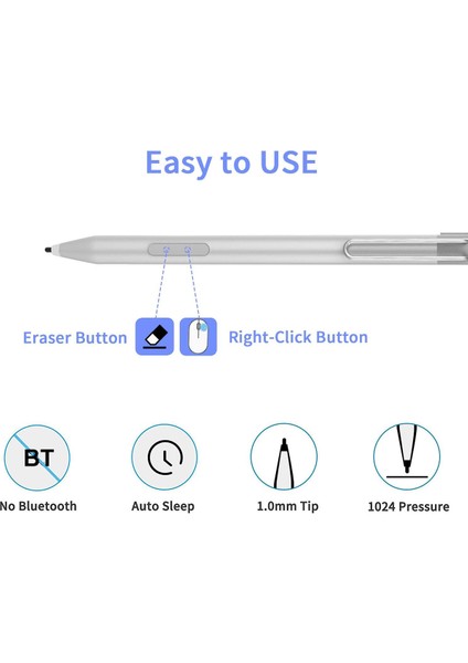 P303 Microsoft Surface Pro 4/5/6/go 2 Kalem Yüksek Hassasiyetli 1024 Basınç Seviyesi Çizim Yazma Aktif Kapasitif Kalem-Siyah (Yurt Dışından)