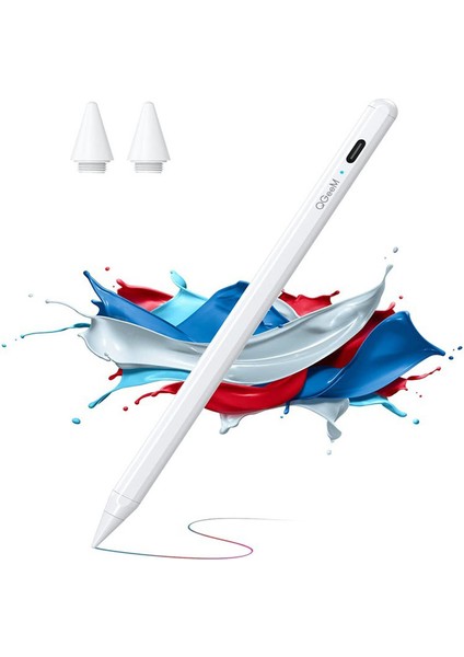 Qgeem ID706 Aktif Kapasitif Kalem iPad 9.7 Inç (2018)/IPAD 10.2 (2019)/(2020)/IPAD Air 10.5 Inç (2019)/(2020) Ince Uçlu Stilist Kalem Dijital Kapasitif Çizim Kalemi-Beyaz (Yurt Dışından)