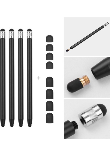 [4 Adet] Kapasitif Ekranlı Tablet ve Akıllı Telefonlar Için Evrensel 2'si 1 Arada Hassas Dokunmatik Ekran Kalemleri - Siyah (Yurt Dışından)