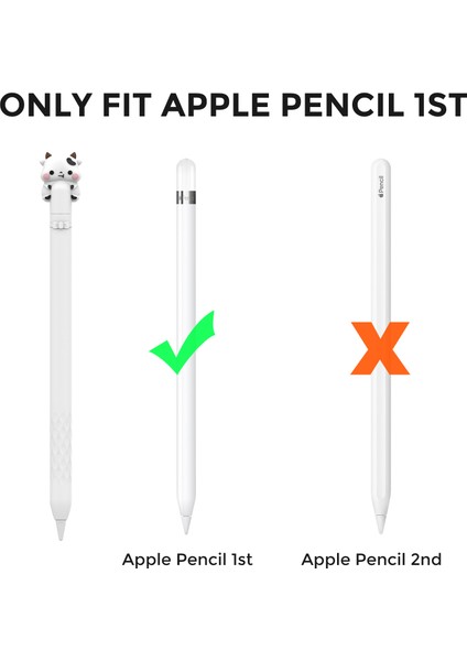 Ahastyle PT129-1 Apple Pencil (1. Nesil) Stylus Kalem Kapağı Karikatür Hayvan Silikon Koruyucu Kılıf-Beyaz Inek (Yurt Dışından)