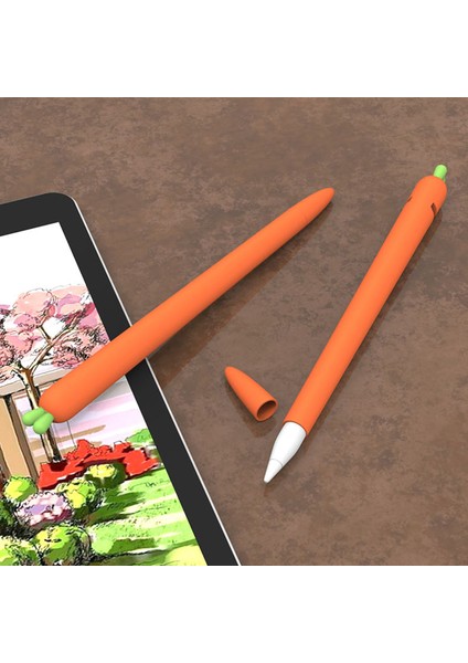 Apple Pencil 1. Nesil Için Havuç Desenli Silikon Kalem Kutusu-Turuncu (Yurt Dışından)