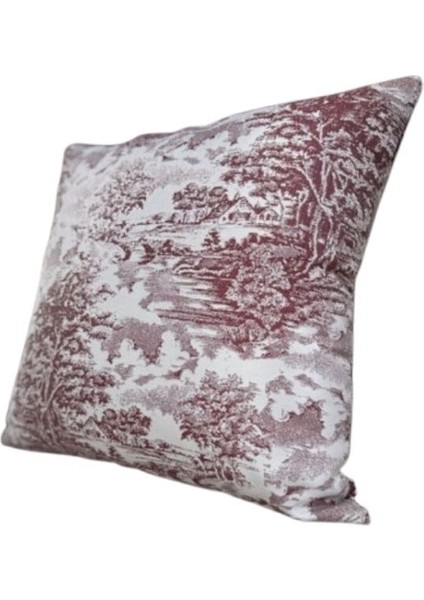 Yüksek Kaliteli Desenli Jakarlı Dokuma Kumaş Kırlent 45 x 43 cm (İçi Dolu) Bordo Ağırlıklı