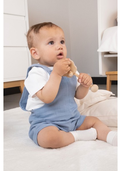 Organik Pamuk Müslin Bebek Mavi Şort Salopet modelleri