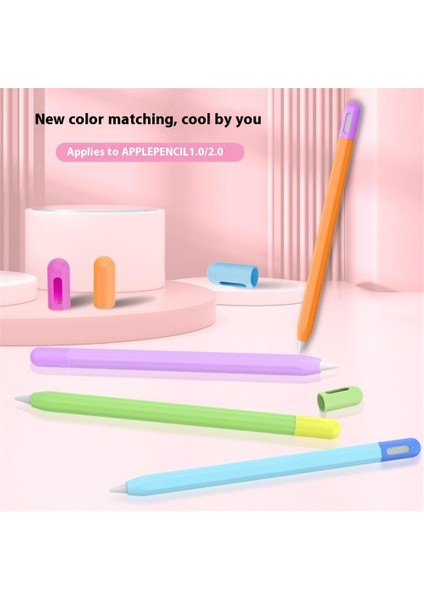 Apple Pencil (2. Nesil)/(1. Nesil) Silikon Kılıf Iki Tonlu Tasarım Koruyucu Kalem Kılıfı-Gece Yarısı Mavisi (Yurt Dışından)