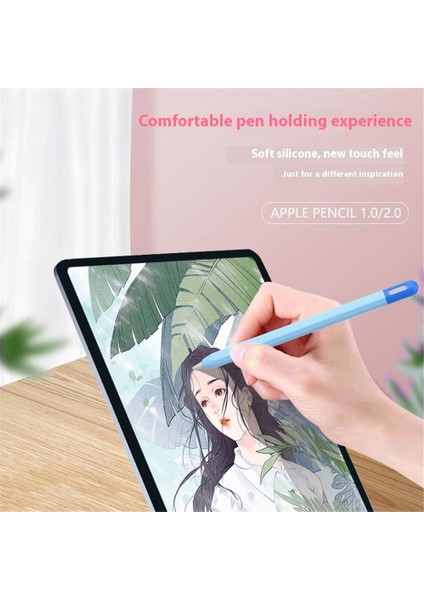 Apple Pencil (2. Nesil)/(1. Nesil) Silikon Kılıf Iki Tonlu Tasarım Koruyucu Kalem Kılıfı-Gece Yarısı Mavisi (Yurt Dışından)