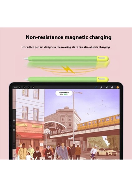 Apple Pencil (2. Nesil)/(1. Nesil) Silikon Kılıf Iki Tonlu Tasarım Koruyucu Kalem Kılıfı-Gece Yarısı Mavisi (Yurt Dışından)