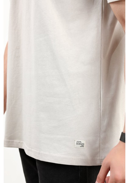 Erkek Bisiklet Yaka Basic Pamuklu T-Shirt Bej - 2271