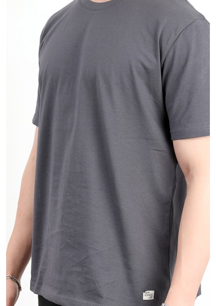 Erkek Bisiklet Yaka Basic Pamuklu T-Shirt Antrasit - 2271