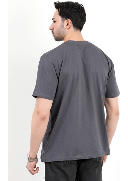 Erkek Bisiklet Yaka Basic Pamuklu T-Shirt Antrasit - 2271