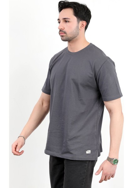 Erkek Bisiklet Yaka Basic Pamuklu T-Shirt Antrasit - 2271