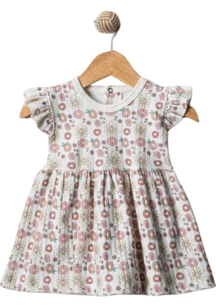 Çiçekli Kol Fırfırlı Kız Elbise