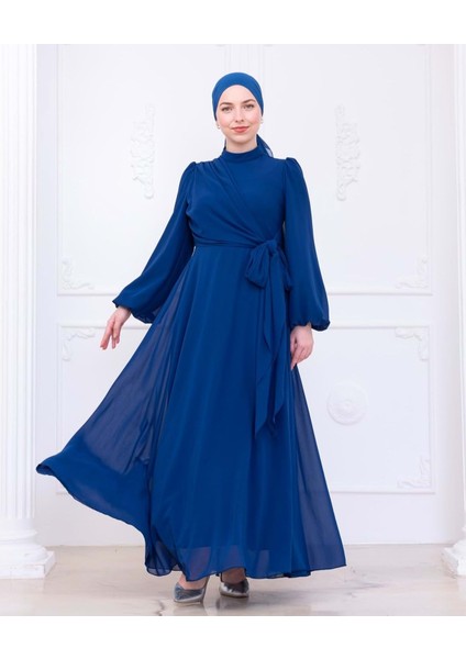 25Y9653 Elbise Abiye Yandan Bağlama Detaylı - Patisca - 25Y9653 - Sax - 38