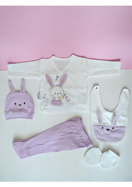 Baby Kids Yenidoğan Kız Bebek Tavşan Nakışlı 5 Li Hastane Çıkışı Önlüklü Zıbın Takımı %100 Pamuk fiyatları