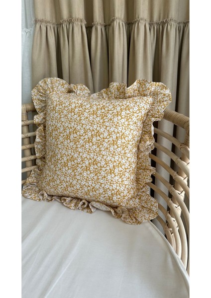 Pamuklu Kumaş Sarı Mini Çiçekli Fırfırlı Kırlent Kılıfı 1 Adet modelleri