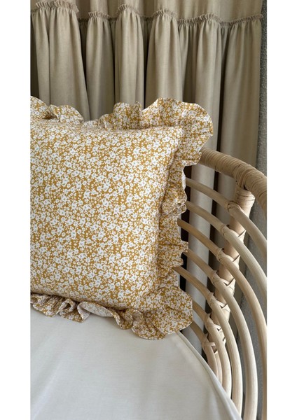 Pamuklu Kumaş Sarı Mini Çiçekli Fırfırlı Kırlent Kılıfı 1 Adet fırsatları