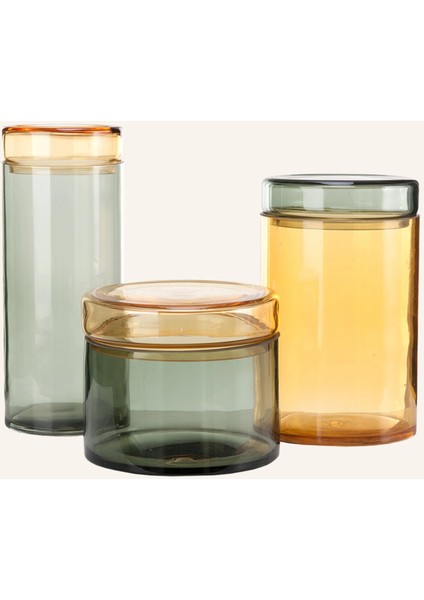 Caps&jars 3’lü Cam Saklama Kabı Seti, Renkli ve Kapaklı