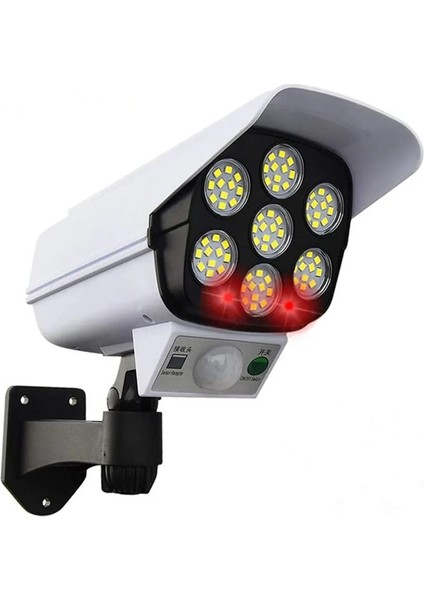 Güneş Enerjili Sensörlü Sahte Kamera Güvenlik Lambası Kırmızı Uyarı Işığı 77 LED