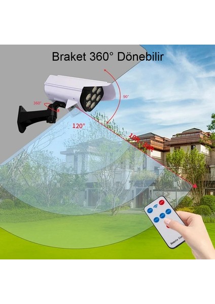 Güneş Enerjili Sensörlü Sahte Kamera Güvenlik Lambası Kırmızı Uyarı Işığı 77 LED
